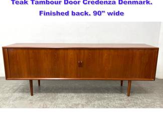 Lot 761 Svend Aage Larsen Danish Modern Teak Tambour Door Credenza Denmark. Finished back. 90 wide