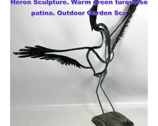 Lot 1065 Patinated Bronze Bird Taking Flight Heron Sculpture. Warm green turquoise patina. Outdoor Garden Scu