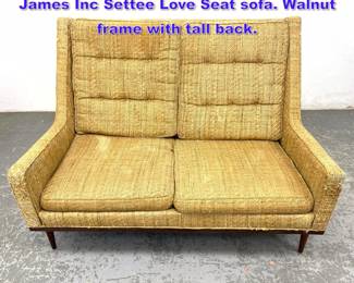 Lot 1327 Hard to find Milo Baughman for James Inc Settee Love Seat sofa. Walnut frame with tall back. 