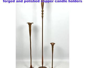 Lot 1251 Set 3 Gregg Hessel Studios hand forged and polished copper candle holders