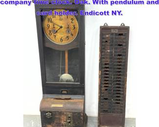 Lot 1049 International time recording company time clock. Oak. With pendulum and card holder. Endicott NY. 