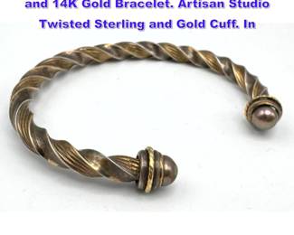 Lot 1276 PETER BRAM DESIGNS Sterling and 14K Gold Bracelet. Artisan Studio Twisted Sterling and Gold Cuff. In