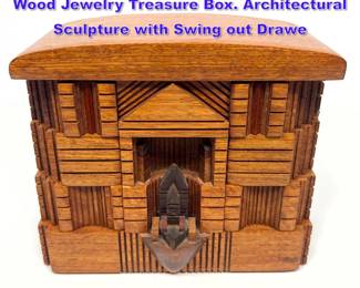 Lot 844 PO SHUN LEONG Artisan Studio Wood Jewelry Treasure Box. Architectural Sculpture with Swing out Drawe