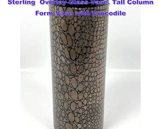 Lot 1202 Italian ARGENTO EGIZIA Modernist Sterling Overlay Glass Vase. Tall Column Form Vase with Crocodile 