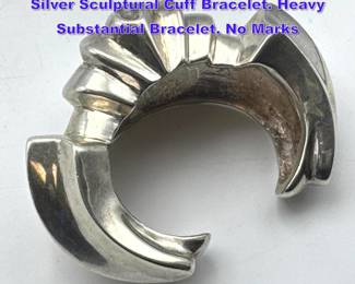 Lot 932 PATRICIA Von MUSULIN Sterling Silver Sculptural Cuff Bracelet. Heavy Substantial Bracelet. No Marks 
