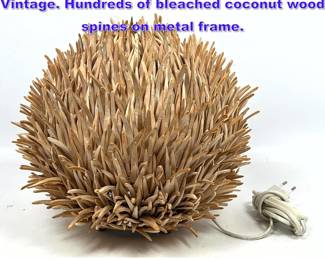 Lot 1003 Danish Sea Urchin table lamp. Vintage. Hundreds of bleached coconut wood spines on metal frame.