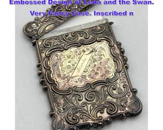 Lot 1287 Silver Antique Calling Card Case. Embossed Design of Leda and the Swan. Very Fancy Case. Inscribed n