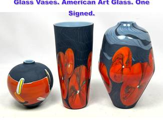 Lot 1197 3pc GEORGE THIEWES Studio Art Glass Vases. American Art Glass. One Signed. 