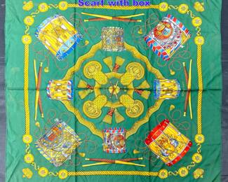 Lot 811 HERMES TAMBOURS Carre 90 Silk Scarf with box 