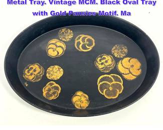 Lot 717 PIERO FORNASETTI Milano Italian Metal Tray. Vintage MCM. Black Oval Tray with Gold Pansies Motif. Ma