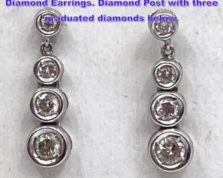 Lot 1286 PT950 High Quality Platinum Four Diamond Earrings. Diamond Post with three graduated diamonds below.