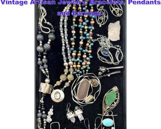 Lot 1346 Collection of Silver, Mostly Sterling Vintage Artisan Jewelry. Bracelets, Pendants and Earrings. 