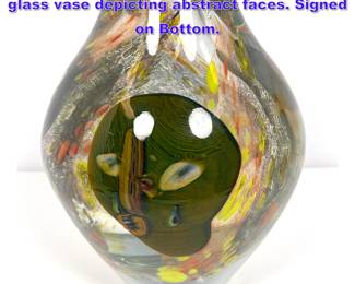 Lot 1195 STEVE TOBIN heavy studio art glass vase depicting abstract faces. Signed on Bottom.