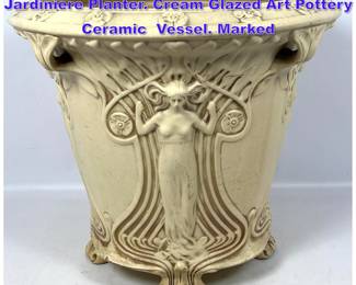 Lot 774 Weller Figural Art Nouveau Jardiniere Planter. Cream Glazed Art Pottery Ceramic Vessel. Marked 