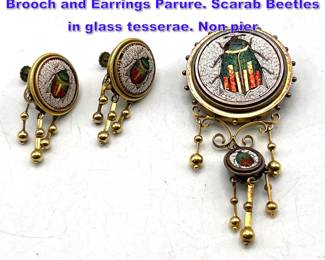Lot 1128 Antique Gold and Micro Mosaic Brooch and Earrings Parure. Scarab Beetles in glass tesserae. Non pier