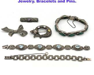 Lot 1353 6pcs Vintage Sterling Marquisette Jewelry. Bracelets and Pins. 
