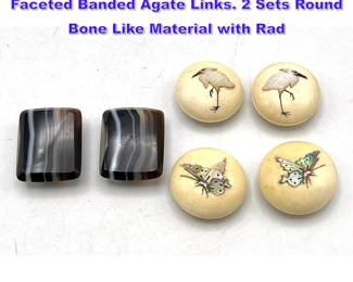 Lot 1114 3 Pr Vintage Button Cuff Links. Faceted Banded Agate Links. 2 Sets Round Bone Like Material with Rad
