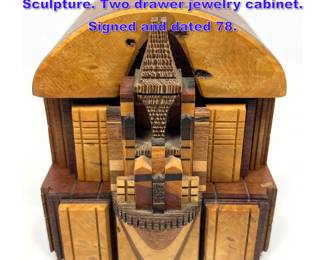 Lot 824 Po Shun Leong wooden Jewelry box Sculpture. Two drawer jewelry cabinet. Signed and dated 78.