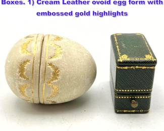 Lot 1126 2pc CARTIER France Antique ring Boxes. 1 Cream Leather ovoid egg form with embossed gold highlights