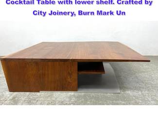 Lot 884 Large Walnut and Steel Coffee Cocktail Table with lower shelf. Crafted by City Joinery, Burn Mark Un