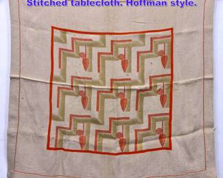 Lot 813 Vintage Weiner Werksatte Style Stitched tablecloth. Hoffman style.