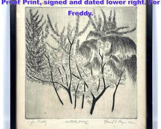 Lot 1240 David Vincent Hayes 1962 Artist Proof Print, signed and dated lower right. For Freddy.