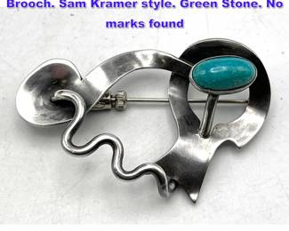 Lot 963 MCM Sterling Biomorphic Organic Brooch. Sam Kramer style. Green Stone. No marks found