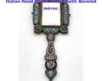 Lot 1162 Antique Glass Tile Micro Mosaic Italian Hand Mirror. Floral motif. Beveled mirror. 