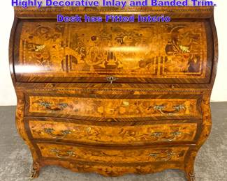 Lot 1234 LJG Stickley Inlaid Roll Top Desk. Highly Decorative Inlay and Banded Trim. Desk has Fitted Interio