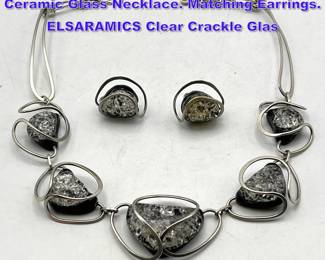 Lot 849 ELSA FREUND Sterling Glazed Ceramic Glass Necklace. Matching Earrings. ELSARAMICS Clear Crackle Glas