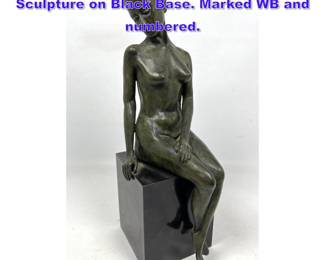 Lot 1109 Artist Marked Seated Nude Bronze Sculpture on Black Base. Marked WB and numbered.