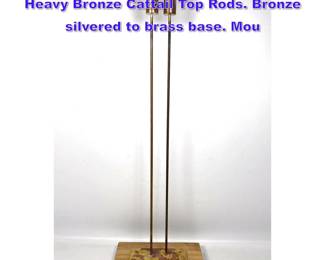 Lot 1108 Val Bertoia 3ft Tonal Sculpture. 2 Heavy Bronze Cattail Top Rods. Bronze silvered to brass base. Mou