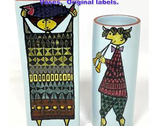 Lot 1273 2pcs Stig Lindberg Gustavsberg Vases. Original labels. 