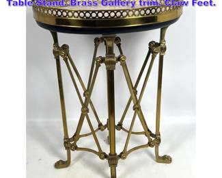 Lot 779 Brass Marble Top Gueridon Side Table Stand. Brass Gallery trim. Claw Feet. 