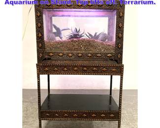 Lot 1072 Arts and Crafts Hammered Copper Aquarium on Stand. Top lifts off. Terrarium. 