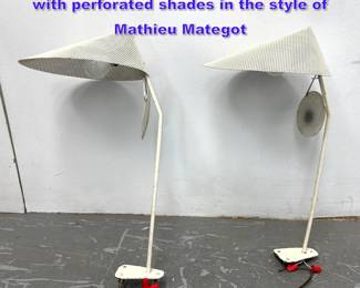 Lot 1059 Pair of vintage French sconces with perforated shades in the style of Mathieu Mategot