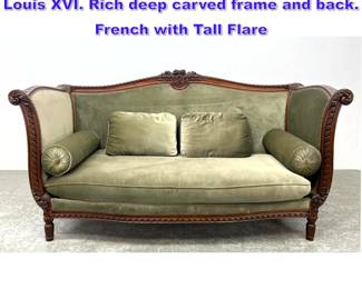 Lot 1077 Elegant 1930 s Carved Frame Sofa. Louis XVI. Rich deep carved frame and back. French with Tall Flare
