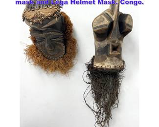 Lot 1275 2pc Large Songye Kifwebe Dance mask and Lega Helmet Mask. Congo. 