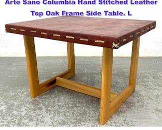 Lot 1013 Mid Century Werner Biermann for Arte Sano Columbia Hand Stitched Leather Top Oak Frame Side Table. L