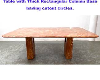 Lot 1020 Decorator Italian Red Marble Dining Table with Thick Rectangular Column Base having cutout circles. 