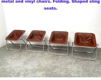 Lot 1333 Set 4 Plona by Giancarlo Piretti metal and vinyl chairs. Folding. Shaped sling seats. 