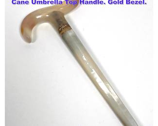 Lot 1164 Antique Agate Top Mother of Pearl Cane Umbrella Top Handle. Gold Bezel. 