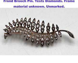 Lot 1120 Antique Mine Cut Diamond Fern Frond Brooch Pin. Tests Diamonds. Frame material unknown. Unmarked.