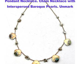 Lot 1141 Vintage 14K Gold, Raw Opal Pendant Necklace. Chain Necklace with Interspersed Baroque Pearls. Unmark