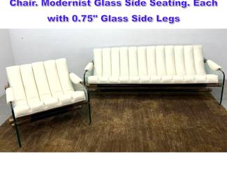 Lot 790 2pc FABIO LENCI Sofa and Lounge Chair. Modernist Glass Side Seating. Each with 0.75 Glass Side Legs