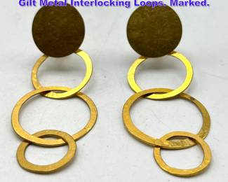 Lot 931 HERVE Van Der Statement Earrings. Gilt Metal Interlocking Loops. Marked. 