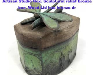 Lot 709 PAT SHATSBY Bronze and Wood Artisan Studio Box. Sculptural relief bronze box. Wood Lid has bronze dr