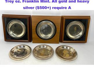 Lot 1360 6pc Sterling Silver Plates. 34.5 Troy oz. Franklin Mint. All gold and heavy silver $500 require A