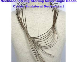 Lot 867 FLORA BOOK Artisan Studio Necklace. Strung Sterling Silver Bugle Beads Create Sculptural Neckpiece t