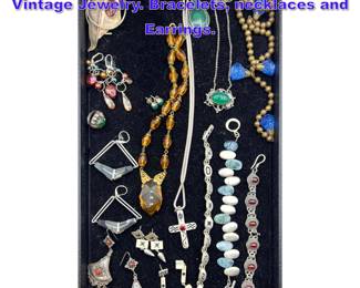 Lot 1345 Collection of Silver, Some Sterling Vintage Jewelry. Bracelets, necklaces and Earrings. 